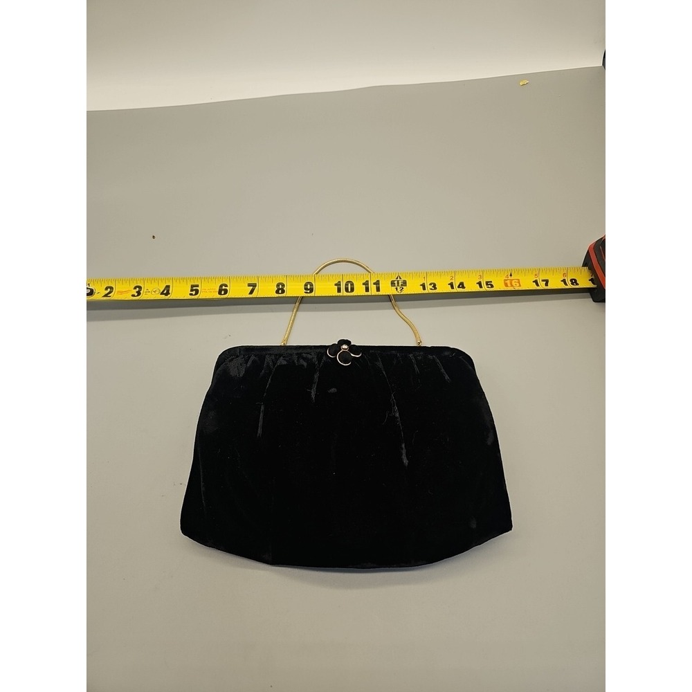Vintage Clutch Black Velvet Clutch With Gold Chain Strap Clasp Silk Lined‎